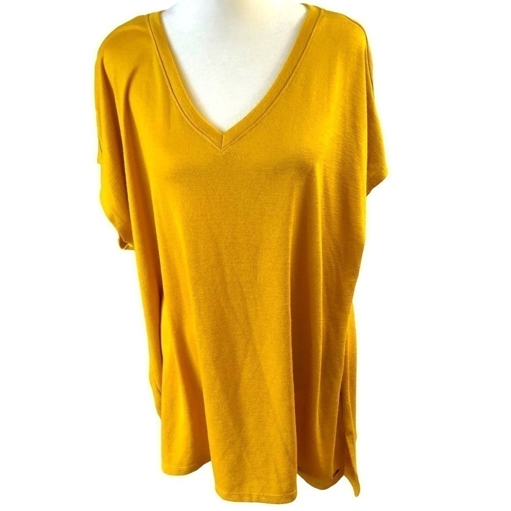 Orvis Cap Sleeve Knit Popover Top Women XXL Gold Vneck